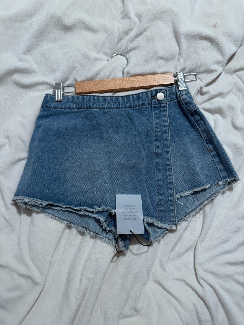 Frayed Hem Denim Mini Skort - Blue